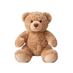 Cute fluffy teddy bear on white background. Soft plush toy symbol of childhood and comfort. Perfect gift for love, kids, and special occasions.