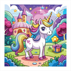 Obraz premium Cute unicorn on vector illustration