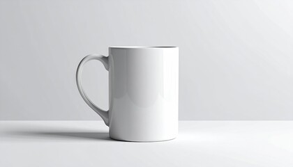 Obraz premium White Ceramic Mug Standing On White Surface Against White Background In Studio Lighting With Subtle Shadows