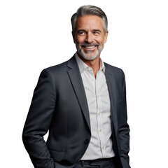 Smiling man in suit confident professional business portrait isolated on black