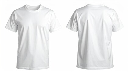 White Crew Neck T Shirt Mockup Front and Back View Clean Blank Casual Clothing Isolated on White Background for Fashion Design