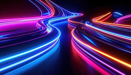 Colorful Light Trails Forming Abstract Circuit Board Patterns