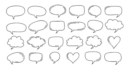 Fototapeta premium Doodle speech bubbles, dialogue balloons, thought clouds for comics, social media, presentations and more
