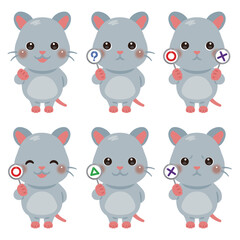 ○×△の札を持ったネズミのキャラクターイラストセット