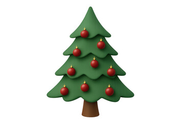 3d christmas tree with red baubles celebrating winter holidays on transparent background