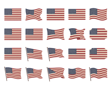 A collection of different American flag designs and shapes