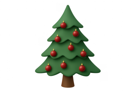 3d christmas tree with red baubles celebrating winter holidays on transparent background