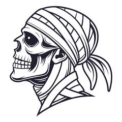 Illustration of a skull with bandage, perfect for tattoo