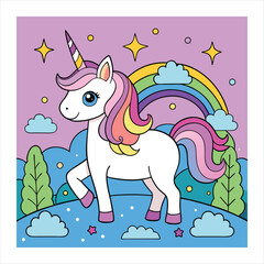 Cute unicorn on vector illustration