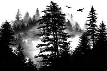 Silhouette Trees Misty Mountain Landscape