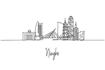 Ningbo skyline continuous line drawing