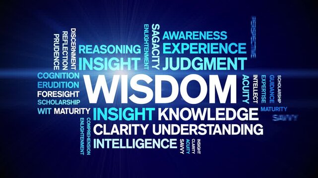 Wisdom animated word cloud-text design animation tag kinetic typography seamless loop.