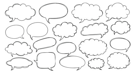 Obraz premium Diverse collection of clean, hand-drawn speech bubbles for creative expression and communication ideas.