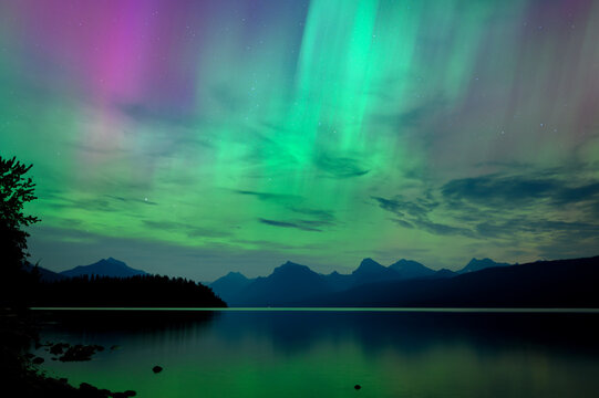 Aurora Borealis Over Glacier National Park - Powered by Adobe