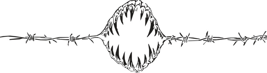 Barbed Wire Monster Mouth On Whi;te background.