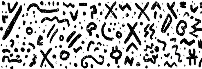 Hand drawn abstract shapes and dots seamless pattern transparent PNG isolated background