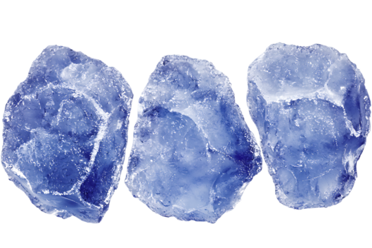 Three pieces of blue crystal mineral isolated on white background transparent png