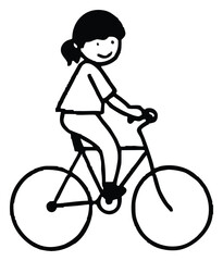 Obraz premium Simple line drawing of a girl riding a bicycle illustration art work