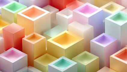 Obraz premium Abstract colorful 3D shapes, interlocking boxes in pastel hues