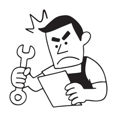 Frustrated Mechanic Examining Repair Document.
