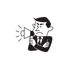 Angry Businessman Shouting Through Megaphone.
