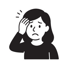 Illustration of a woman suffering from a headache or fever.

