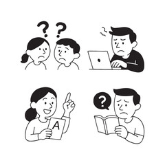 Illustrations of People Experiencing Confusion and Understanding.

