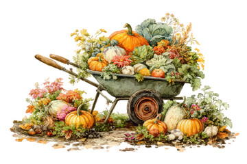 Autumnal Harvest Wheelbarrow Filled With Colorful Vegetables And Pumpkins