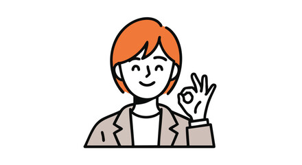 Cheerful Woman Gesturing Okay Simple Flat Vector Illustration