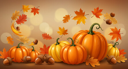 pumpkin and autumn leaves