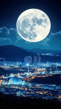 Night Cityscape Under Full Moon
