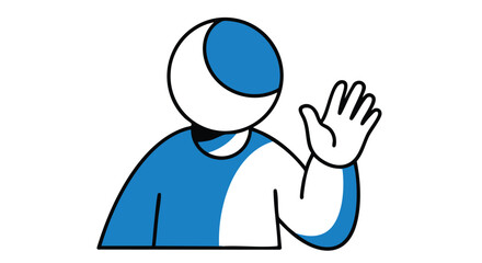 Friendly Waving Character Illustration with Crescent Moon Head