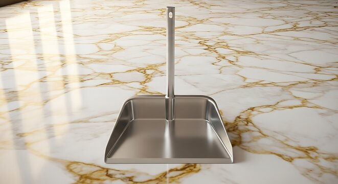 Elegant dustpan shines on exquisite golden marble, cleanliness tool item