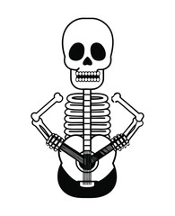 Day of the Dead skeleton playing guitar black and white illustration design