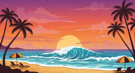 tropical beach with palm trees