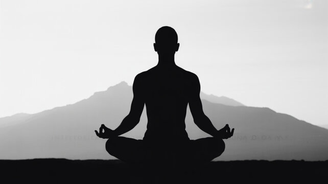 Silhouette meditation yoga pose in nature background for mindfulness and wellness practice relaxation