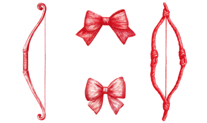 Hand drawn red bows and arrows in vintage style transparent PNG isolated background