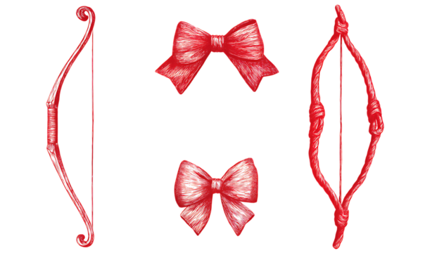 Hand drawn red bows and arrows in vintage style transparent PNG isolated background