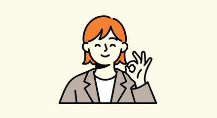 Smiling Woman Gesturing Okay Sign, Cartoon Style Image for Positive Approval