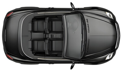 Overhead view of a luxurious black convertible car isolated on transparent background