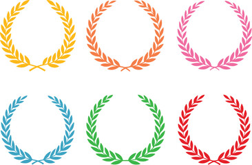 Colorful  Laurel Wreath Silhouette Vector Collection Isolated on White. Victory and Award Laurel Wreath Silhouette Icon Set.