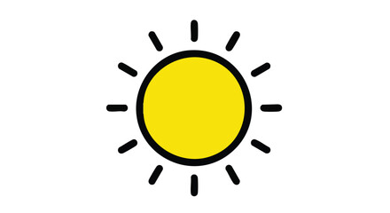Radiant Sun Illustration Bright Yellow Sunshine Icon with Black Rays, Summer Vibes