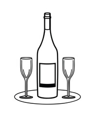 Elegant Wine Bottle and Glasses Black and White Illustration for Celebrations