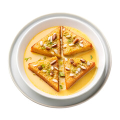 Triangular Sweet Pastry In Syrup With Pine Nuts And Pistachios dessert food