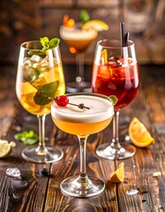 Refreshing cocktails on a rustic wooden table