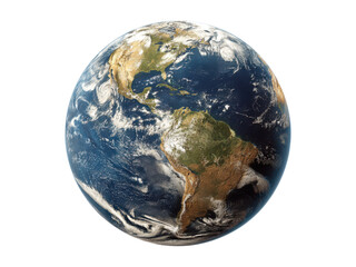 Obraz premium Planet Earth showing continents oceans and clouds globe space, Isolated, Png Transparent Background