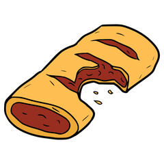 sausage roll bite illustration hand drawn isolated vector