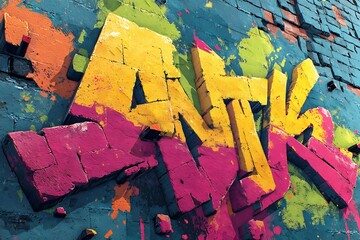 Fototapeta premium Vibrant graffiti wall art with colorful splashes high resolution image
