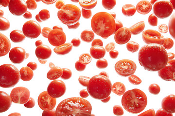 Flying Tomato Slices Against Black Background