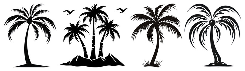 PNG Silhouetted palm trees collection, element set on transparent background